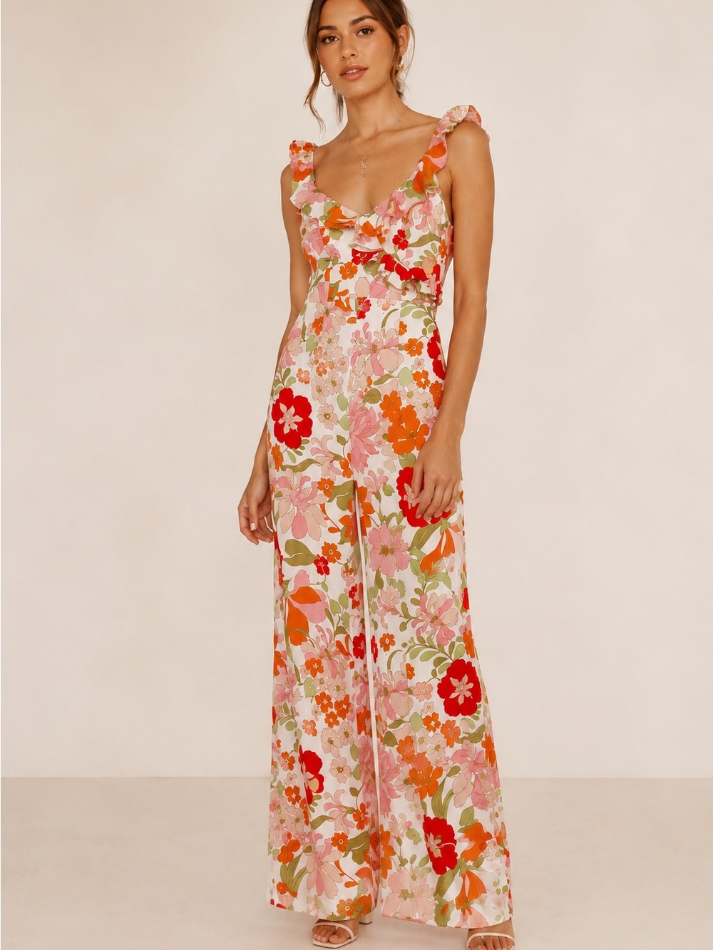 Anthropologie ELLIATT Floral Ruffle Wide-Leg Jumpsuit | Size Small